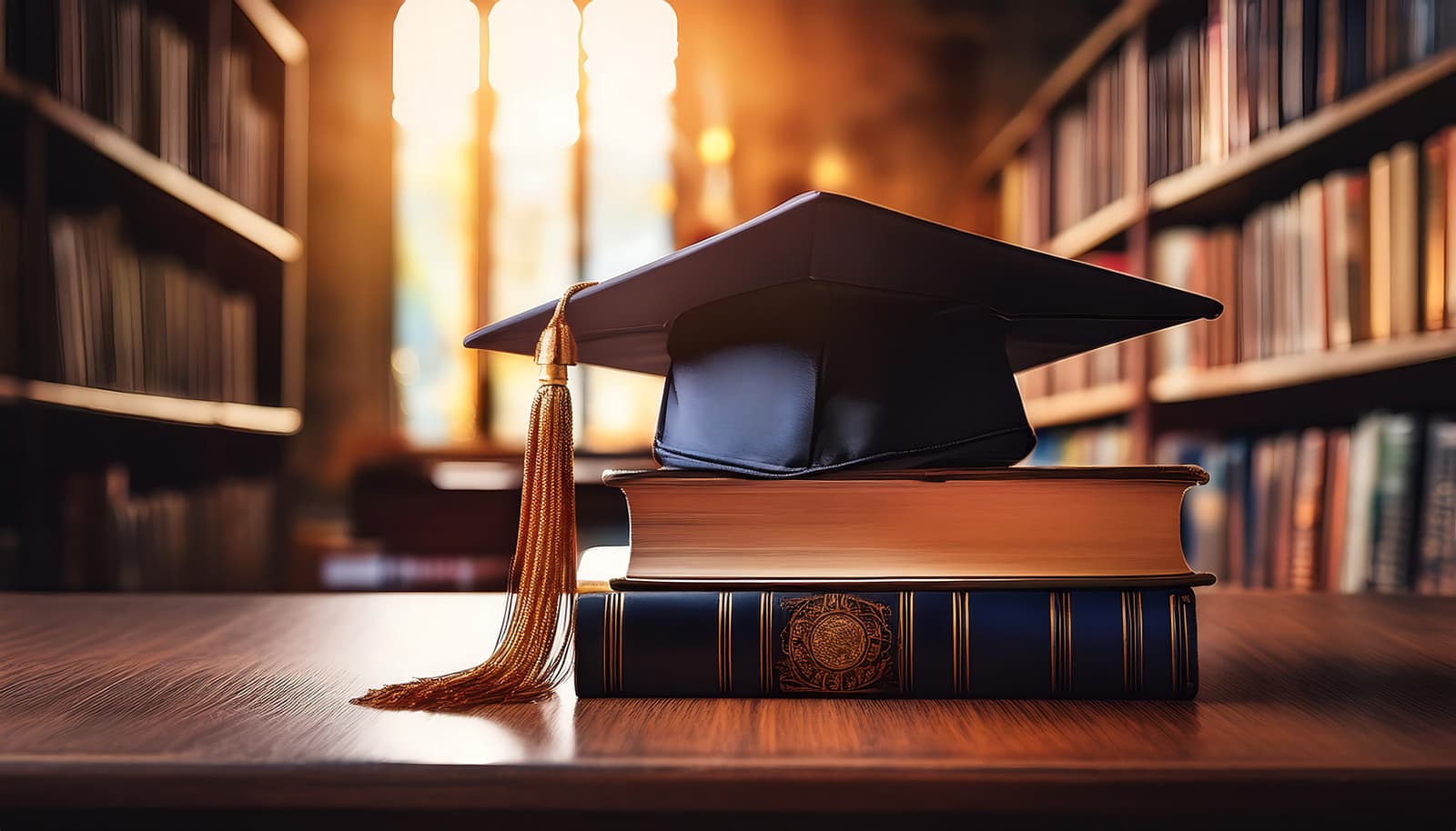 Graduation cap on Books