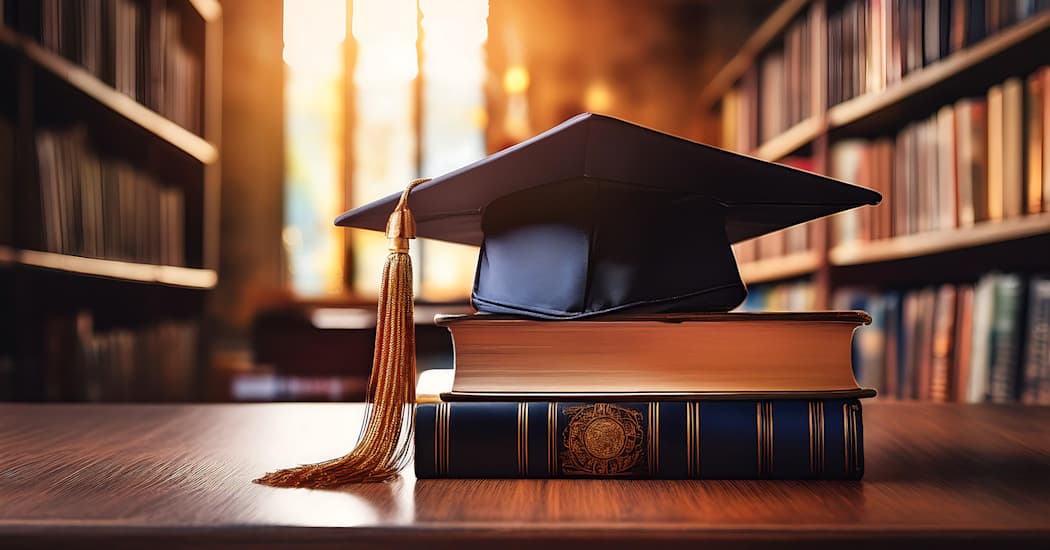 Graduation cap on Books